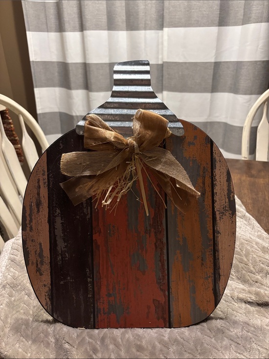 Kirkland'S Other - Farmhouse Striped Pumpkin Accent in Brown and Orange with Bow